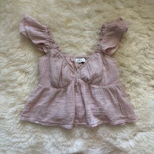 Hollister Pink Ruffled Top with Shoulder Sleeves and Breezy Bottom